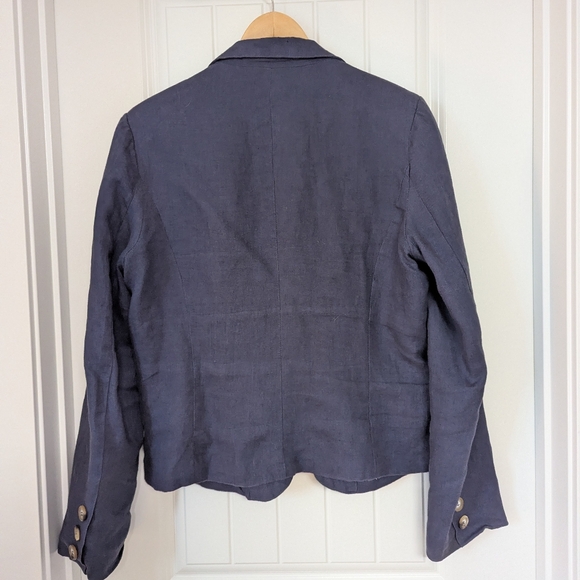 Navy Blue Single-Button 100% Linen Blazer Size Large - Picture 7 of 8
